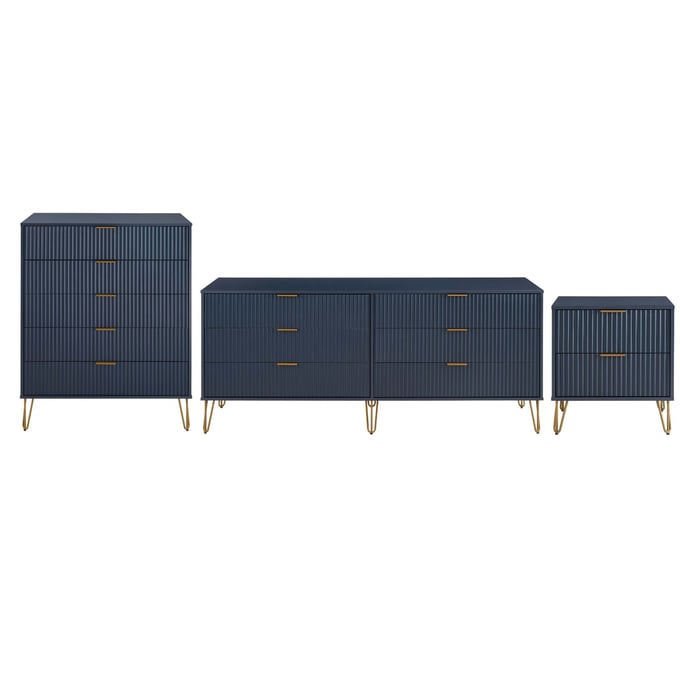 Manhattan Comfort DUMBO Midnight Blue 3pc Dresser Set and Nightstand 2.0 MHC-3-DB07-MB