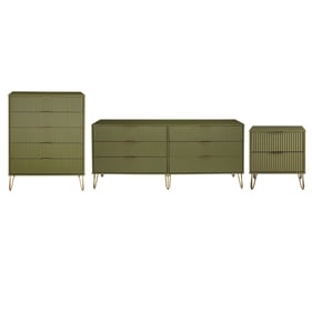 Manhattan Comfort DUMBO Olive Green 3pc Dresser Set and Nightstand 2.0