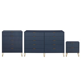 Manhattan Comfort DUMBO Midnight Blue 3pc Nightstand 2.0 and Dresser Set