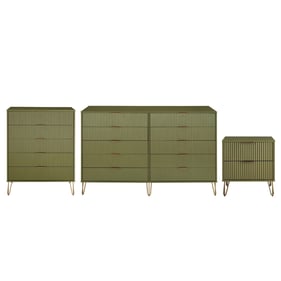 Manhattan Comfort DUMBO Olive Green 3pc Nightstand 2.0 and Dresser Set