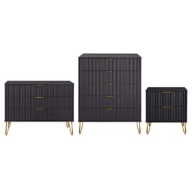 Manhattan Comfort DUMBO Black Modern 3pc Dresser Set and Nightstand 2.0