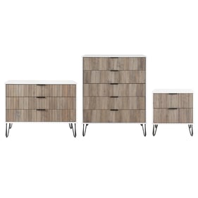 Manhattan Comfort DUMBO White and Grey Modern 3pc Dresser Set and Nightstan...