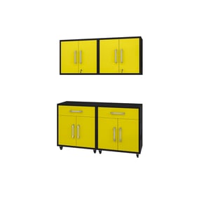 Manhattan Comfort Eiffel Matte Black Yellow 4pc Garage Storage Set