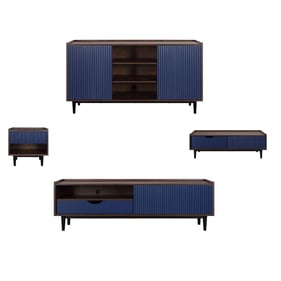 Manhattan Comfort Duane Navy Blue Ribbed 4pc Coffee Table Set