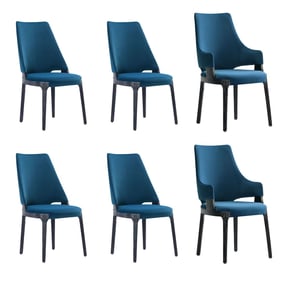 6 Manhattan Comfort Kara Blue Dining Side and Arm Chairs