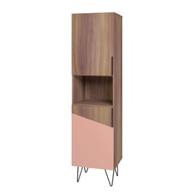 Manhattan Comfort Beekman Brown Pink 17.51 Inch 5 Shelves Narrow Bookcase C...