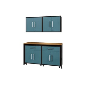 Manhattan Comfort Eiffel Matte Black Aqua Blue 5pc Garage Storage Set