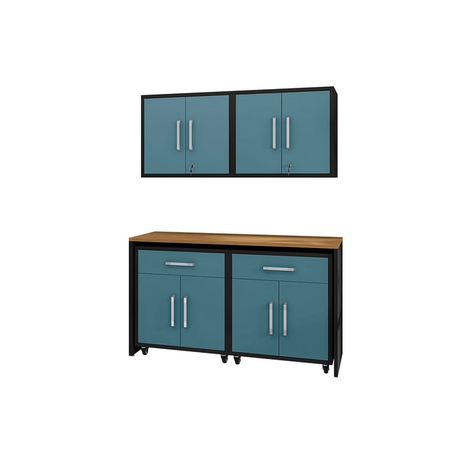 Manhattan Comfort Eiffel Matte Black Aqua Blue 5pc Garage Storage Set MHC-5-260BMC83