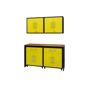 Manhattan Comfort Eiffel Matte Black Yellow 5pc Garage Storage Set