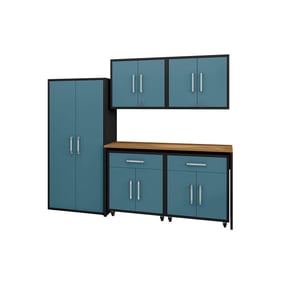 Manhattan Comfort Eiffel Matte Black Aqua Blue 6pc Garage Storage Set