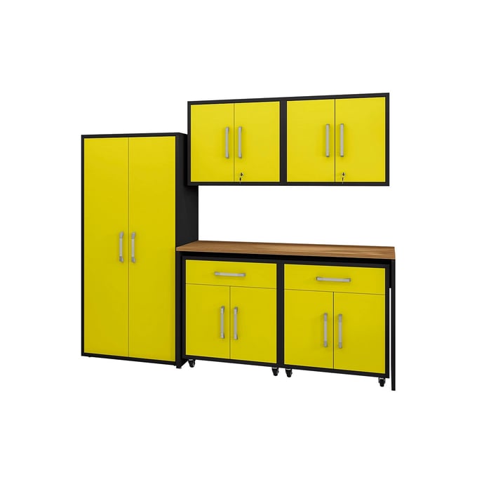 Manhattan Comfort Eiffel Matte Black Yellow 6pc Garage Storage Set MHC-6-254BMC84