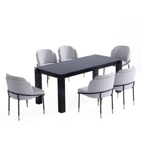 Manhattan Comfort Rockaway and Flor Black and Grey 7pc Dining Set