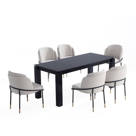 Manhattan Comfort Rockaway and Flor Black and Wheat 7pc Dining Set