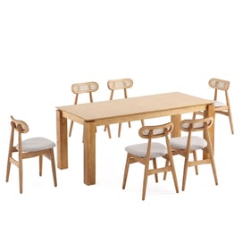 Manhattan Comfort Rockaway and Colbert Nature and Oatmeal 7pc Dining Set