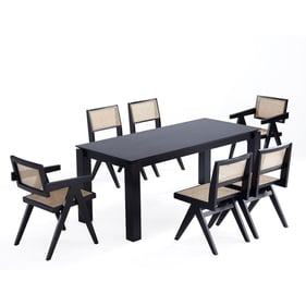 Manhattan Comfort Rockaway and Hamlet Black and Natural Cane 7pc Dining Set