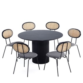 Manhattan Comfort Hathaway and Jardin Black and Grey 7pc Dining Set