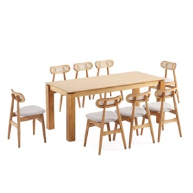 Manhattan Comfort Rockaway and Colbert Nature and Oatmeal 9pc Dining Set