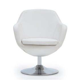 Manhattan Comfort Caisson White Faux Leather Swivel Accent Chair