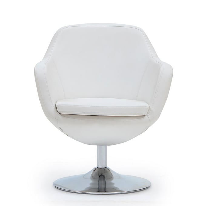 Manhattan Comfort Caisson White Faux Leather Swivel Accent Chair MHC-AC028-WH