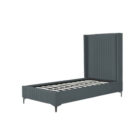 Manhattan Comfort Promenade Grey Velvet Upholstered Twin Bed