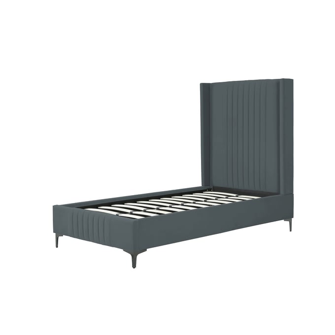 Manhattan Comfort Promenade Grey Velvet Upholstered Twin Bed MHC-BD010-TW-GY