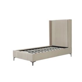 Manhattan Comfort Promenade Rustic Taupe Velvet Upholstered Twin Bed