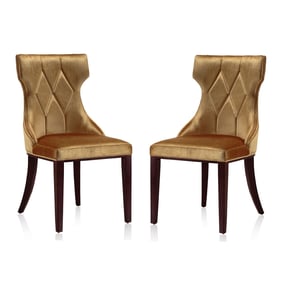 2 Manhattan Comfort Reine Antique Gold Velvet Dining Chairs