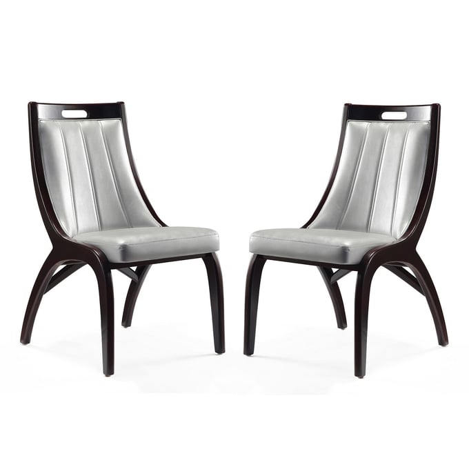 2 Manhattan Comfort Danube Silver Leatherette Dining Chairs MHC-DC024-SV