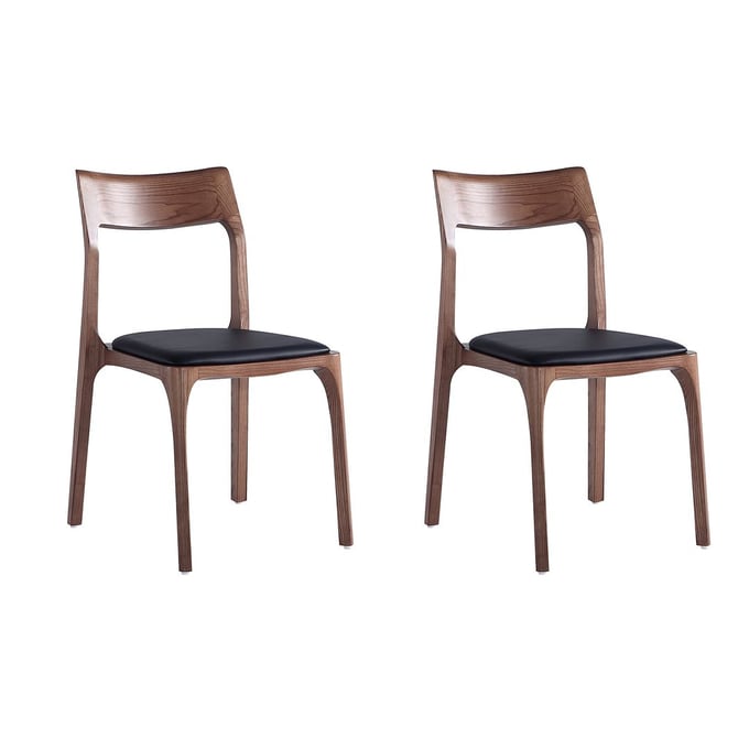 2 Manhattan Comfort Moderno Walnut Black Stackable Dining Chairs MHC-DC070-BK