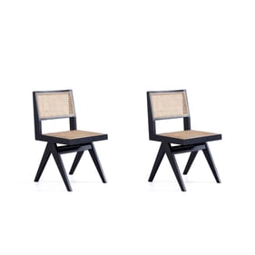 2 Manhattan Comfort Hamlet Black Natural Cane Dining Chairs