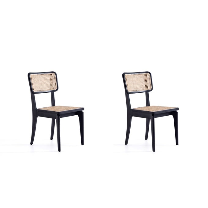 2 Manhattan Comfort Giverny Black Natural Cane Dining Chairs MHC-DCCA04-BK