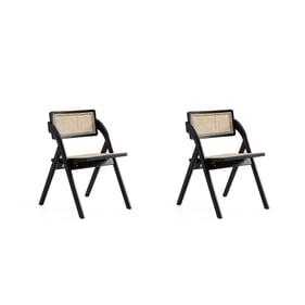 2 Manhattan Comfort Lambinet Black Natural Cane Folding Dining Chairs