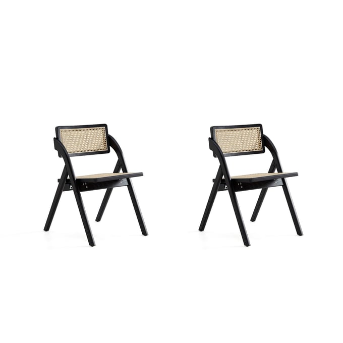 2 Manhattan Comfort Lambinet Black Natural Cane Folding Dining Chairs MHC-DCCA07-BK