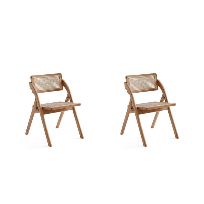 2 Manhattan Comfort Lambinet Nature Cane Folding Dining Chairs MHC-DCCA07-NA