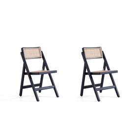 2 Manhattan Comfort Pullman Black Natural Cane Folding Dining Chairs