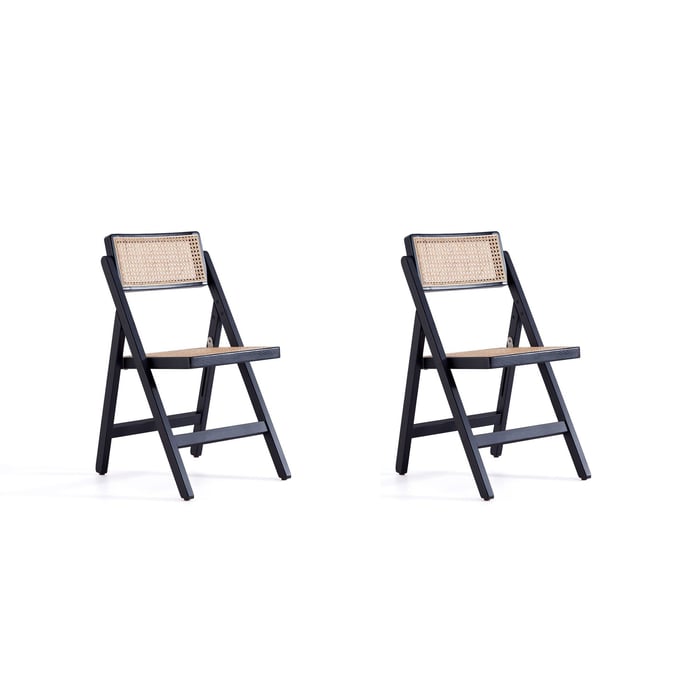 2 Manhattan Comfort Pullman Black Natural Cane Folding Dining Chairs MHC-DCCA08-BK