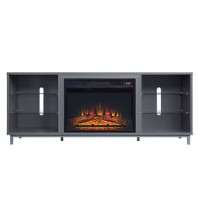 Manhattan Comfort Brighton Grey Glass Shelves 60 Inch Fireplace