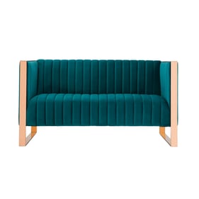 Manhattan Comfort Trillium Aqua Blue Velvet 2 Seat Loveseat