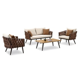 Manhattan Comfort Crown Brown White 4pc Patio Conversation Set