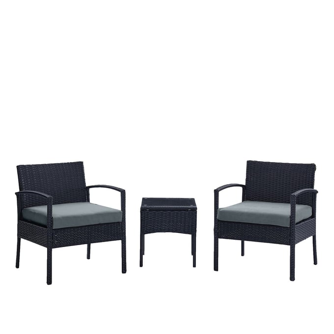 Manhattan Comfort Noli Black Grey 3pc Patio Conversation Set MHC-OD-CV006-GY