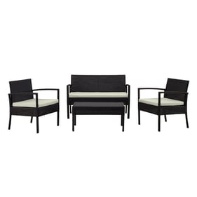 Manhattan Comfort Noli Black Cream 4pc Patio Conversation Set