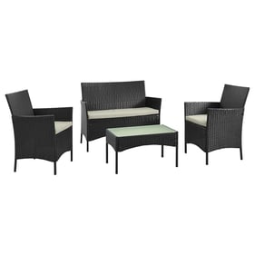 Manhattan Comfort Imperia Black Cream 4pc Patio Conversation Set