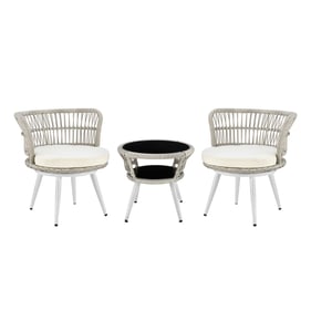 Manhattan Comfort Monaco White Cream 3pc Patio Conversation Set