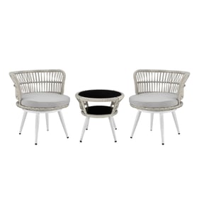 Manhattan Comfort Monaco White Grey 3pc Patio Conversation Set