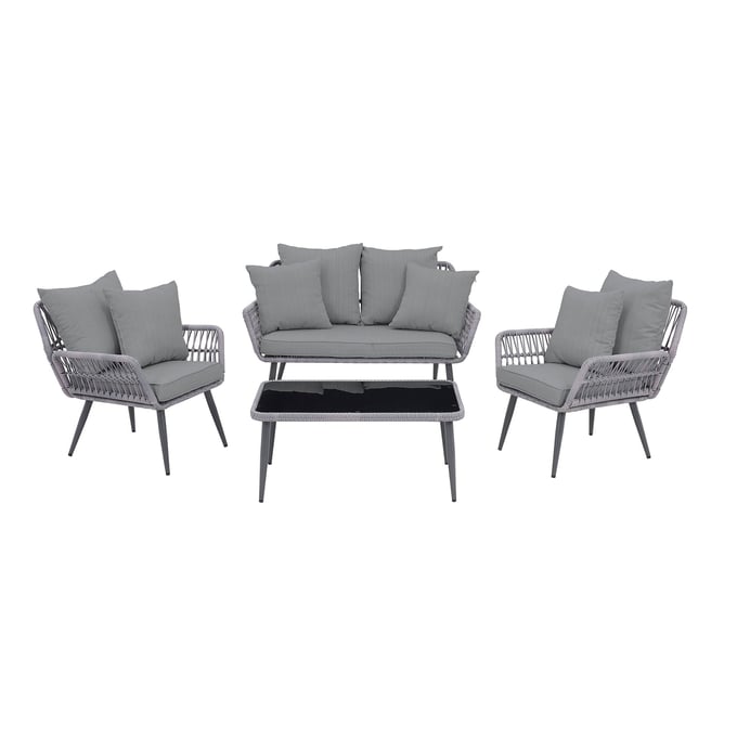 Manhattan Comfort Portofino Grey 4pc Patio Conversation Set MHC-OD-CV019-GY