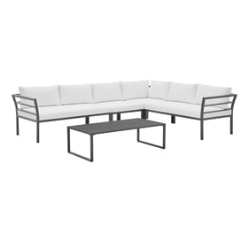 Manhattan Comfort Sunnyside White Corner Patio Conversation Set