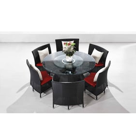 Manhattan Comfort Nightingdale Red White Black 7pc Outdoor Dining Set