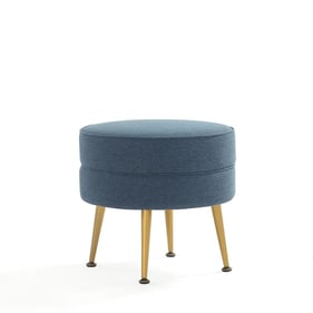 Manhattan Comfort Bailey Blue Upholstered Ottoman with Gold Feet