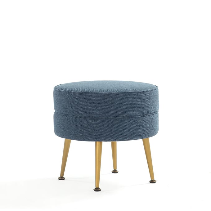 Manhattan Comfort Bailey Blue Upholstered Ottoman with Gold Feet MHC-OT003-BL