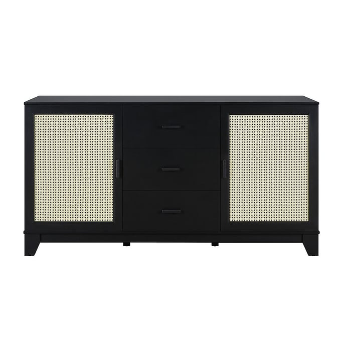 Manhattan Comfort Sheridan Black Cane 59.05 Inch Sideboard MHC-SB-4GLF-BK